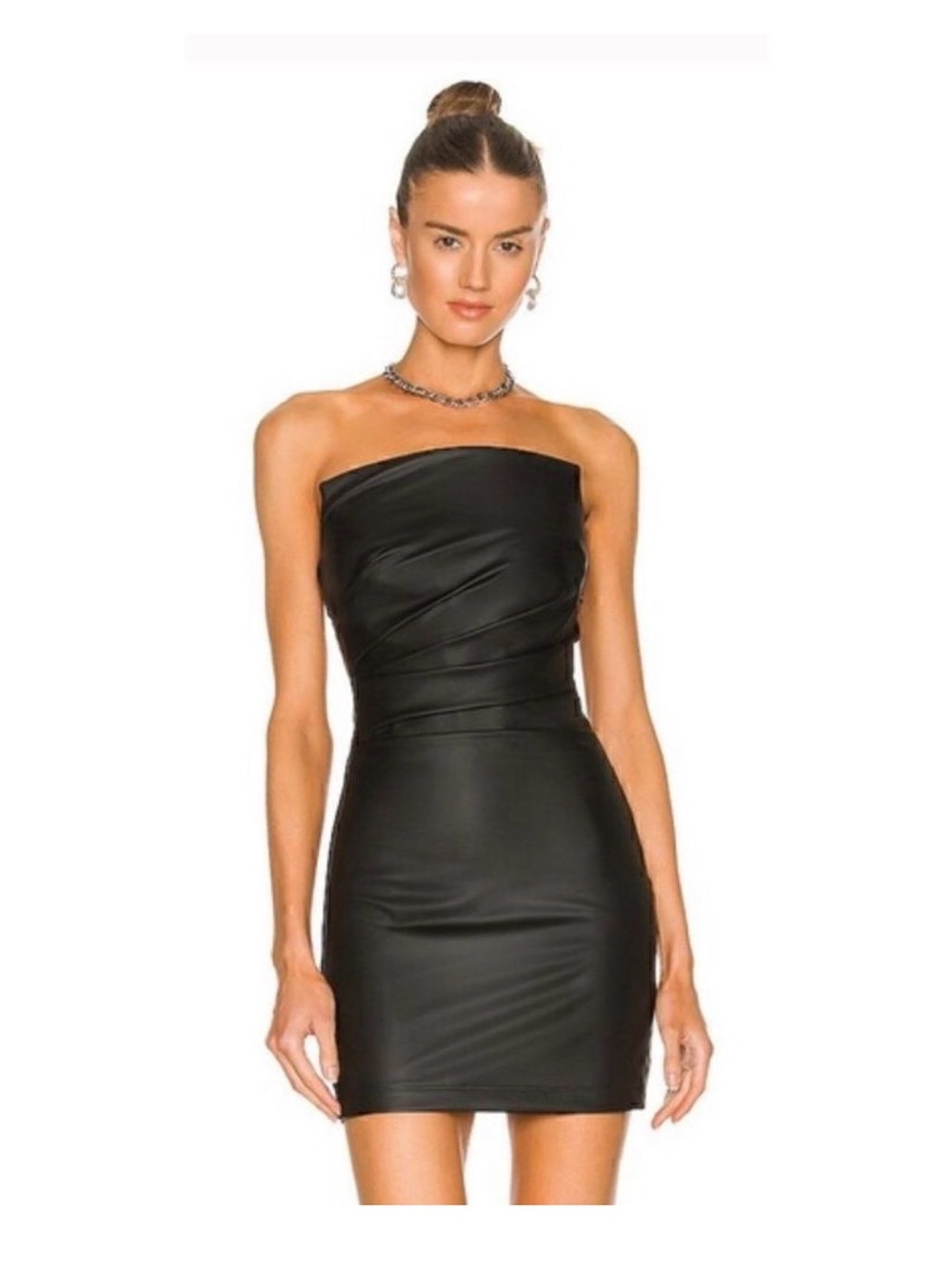 RtA Strapless Black Ruched Bodycon Mini Dress